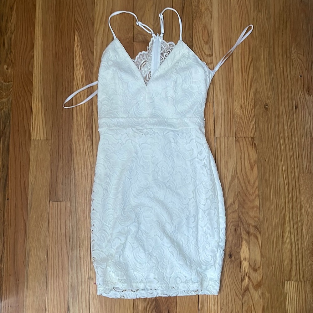 White lace midi length windsor dress